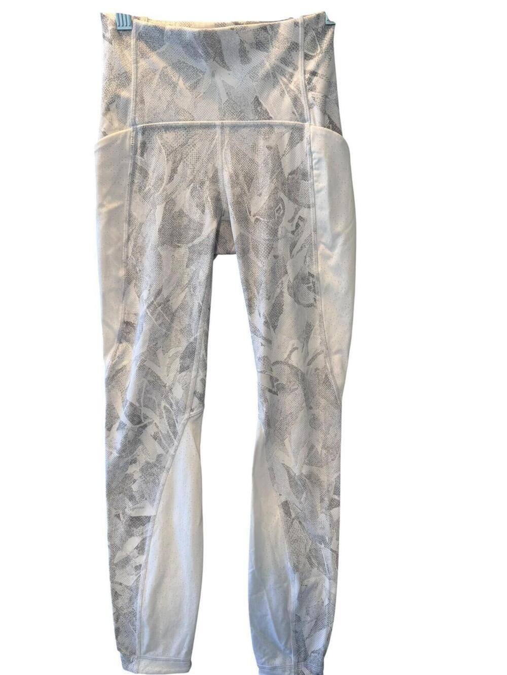 Lululemon Womens Size 2 White Gray Print High Rise Leggings Perforated